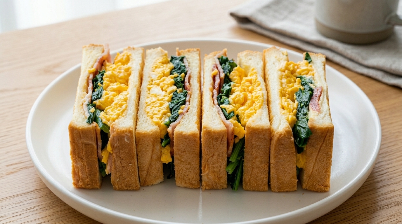 Japanese-Style Spinach, Bacon, and Egg Sandwich (Wanpaku Sando)