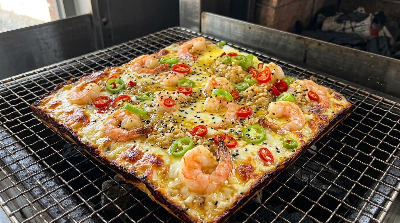 Garlic Shrimp Charcoal Grilled Pizza