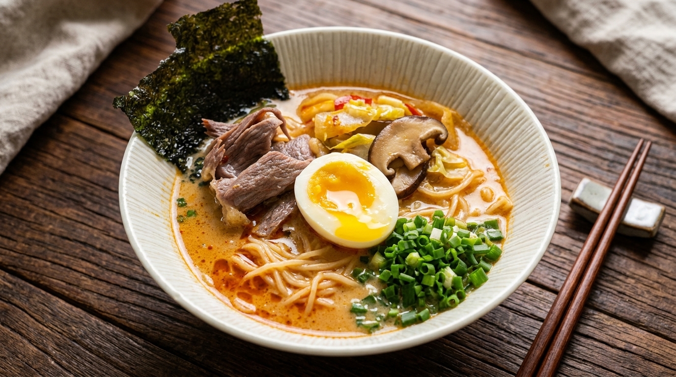 Homemade Creamy Miso Ramen with Beef