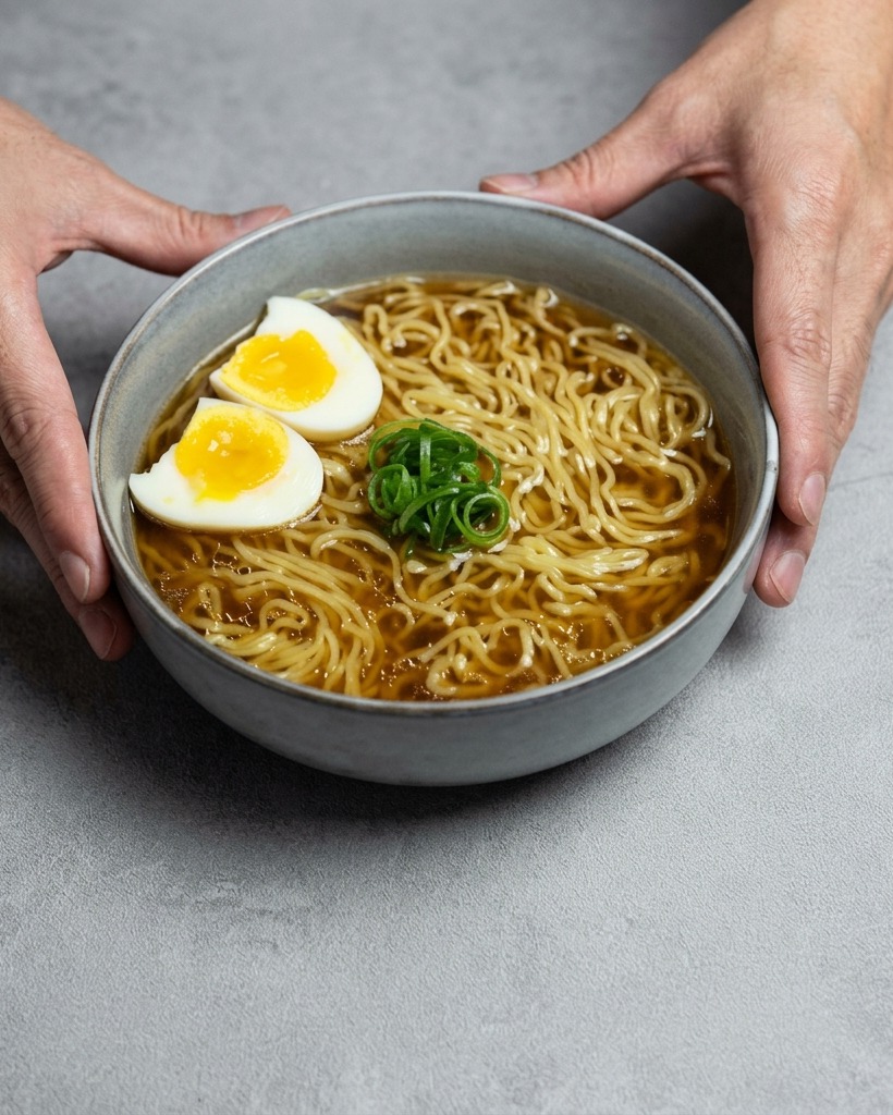 Dark soy sauce being poured into the light-colored broth in a metal pot.