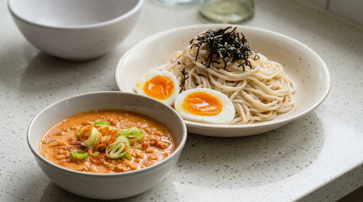 Japanese Spicy Miso Soy Milk Tsukemen (Creamy Dipping Noodles)