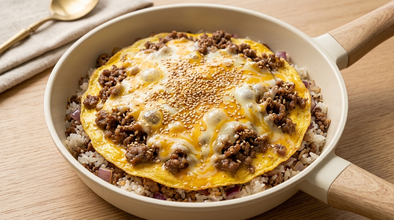 Savory Cheese Beef Rice (Gyu-Don Style)