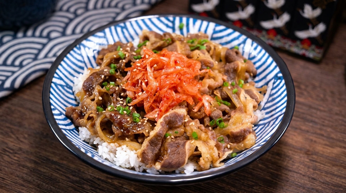 Kimchi BBQ Beef Rice Bowl (Japanese Yakiniku-don)