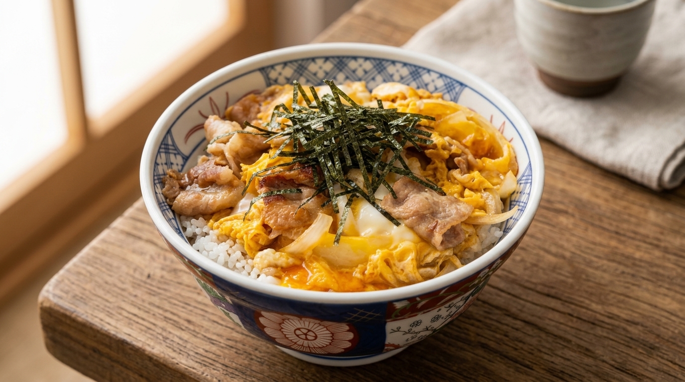 Traditional Tanindon (Japanese Pork and Egg Rice Bowl)