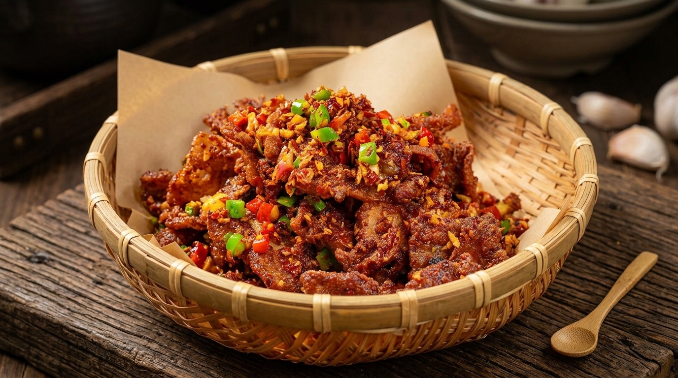 Crispy Garlic Spicy Pork Belly (Suan Xiang La Rou)