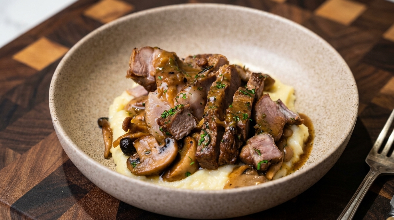 Creamy Butter Mushroom Pork Chops with Mashed Potatoes