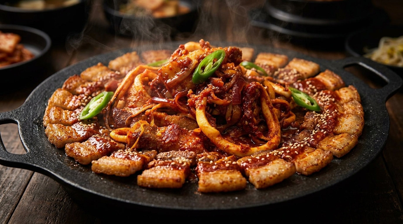 Spicy Korean Iron Plate Squid and Pork Belly (Osam-Bulgogi)