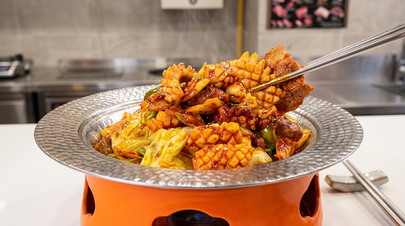 Spicy Korean Squid and Pork Belly Stir-Fry (Osam-Bulgogi)