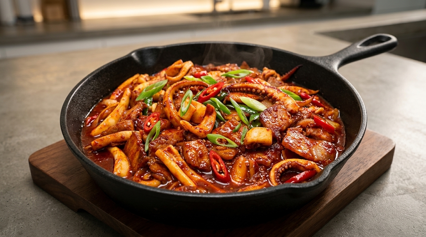 Korean Spicy Squid and Pork Belly Stir-Fry (Osam Bulgogi)