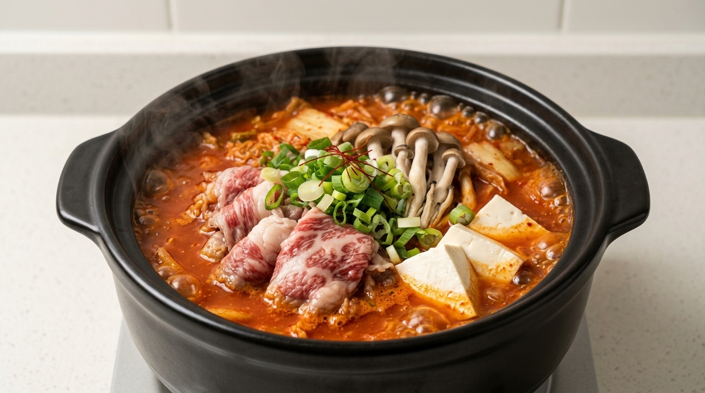Spicy Kimchi Fatty Beef Soup with Soft Tofu