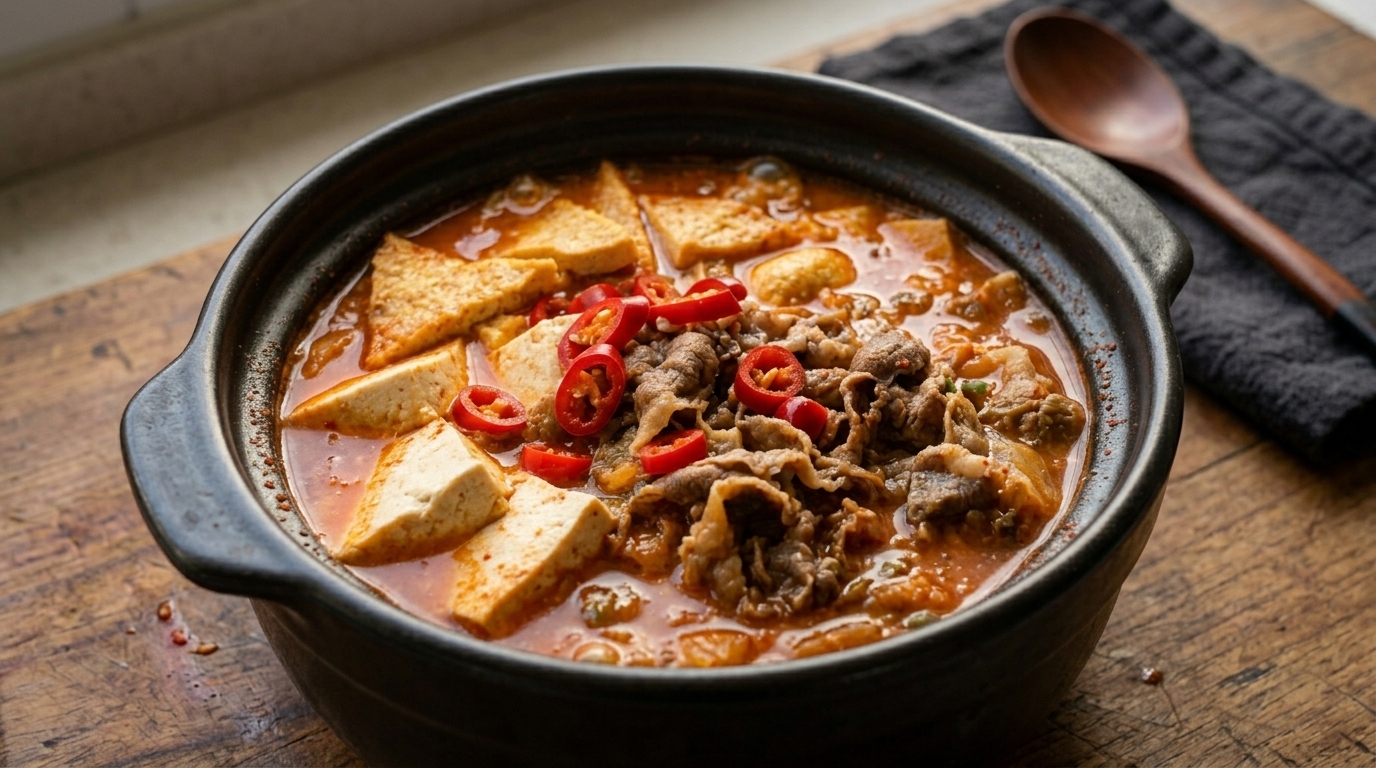 Spicy Korean Kimchi Beef & Soft Tofu Stew (Kimchi Jjigae)