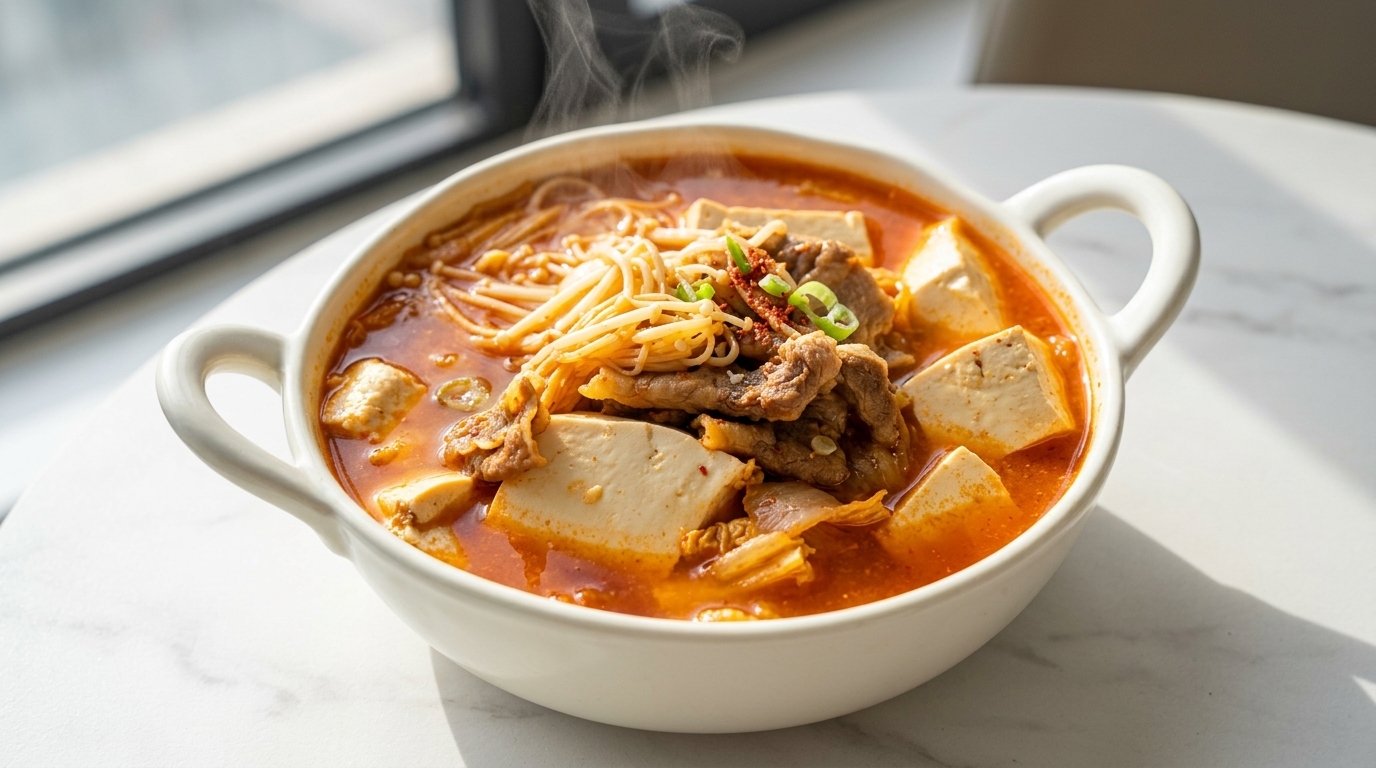 Spicy Korean Kimchi Beef Tofu Soup
