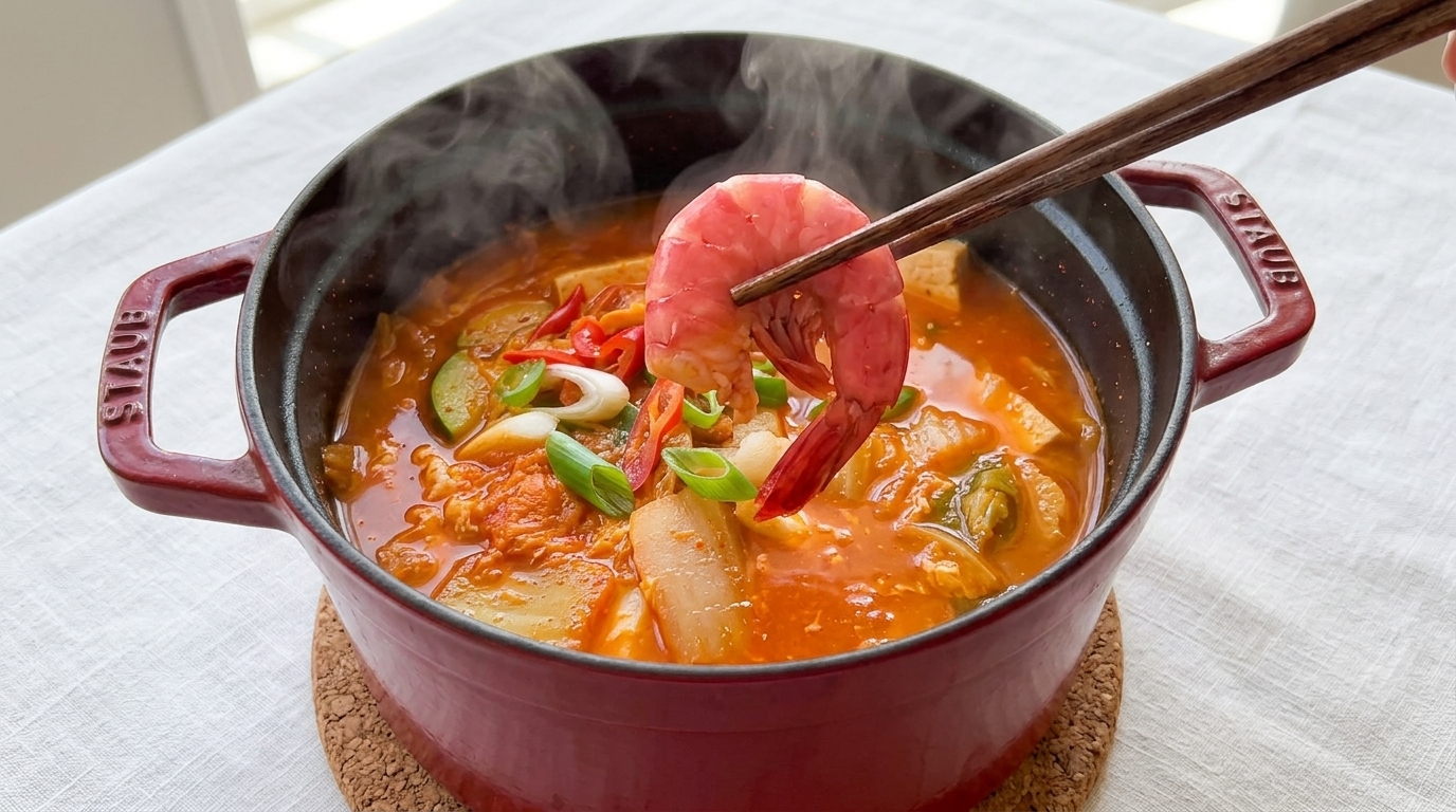 Warming Kimchi Seafood Pot (Korean Kimchi Jjigae)