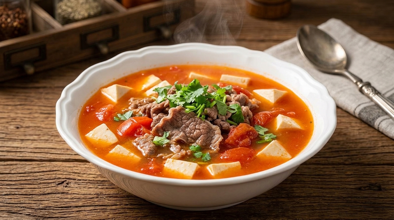 Savory Tomato Tofu Beef Soup