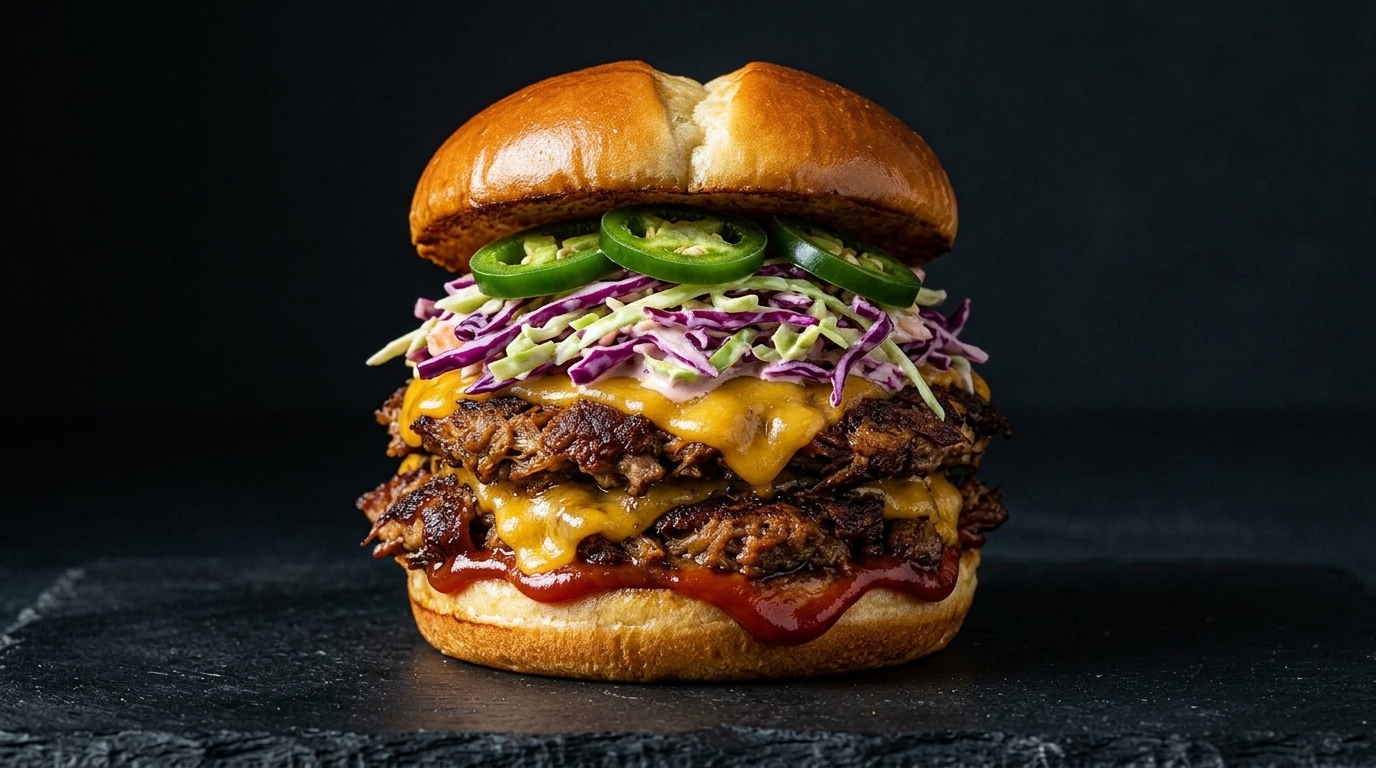 Smoked Pulled Pork Smash Burger with Coleslaw