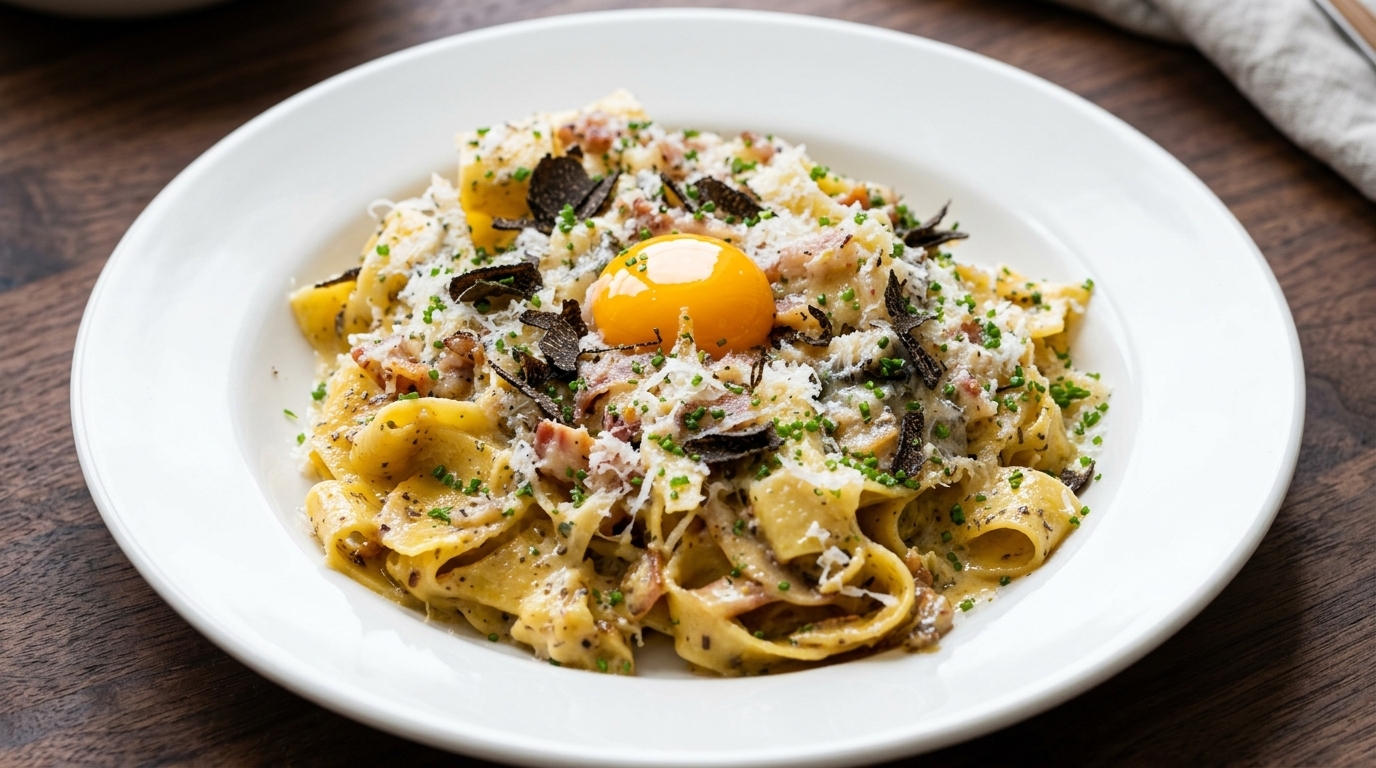 Luxurious Black Truffle Carbonara with Egg Yolk