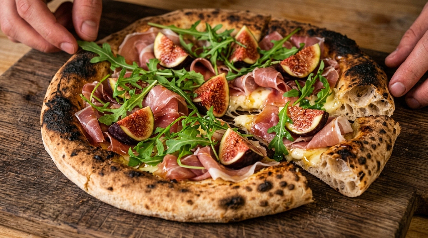 Parma Ham and Fig Pizza with Chrysanthemum Honey
