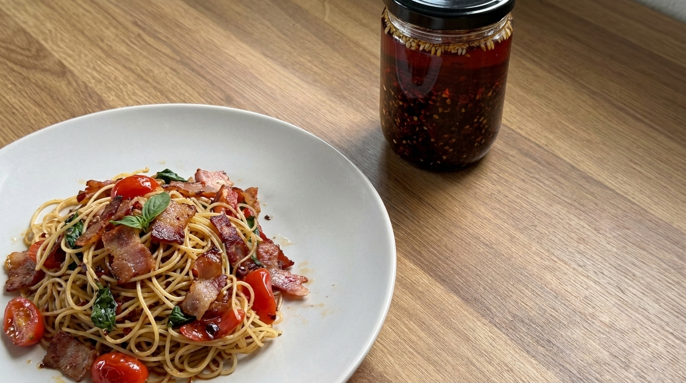 Spicy Stir-fried Bacon Spaghetti
