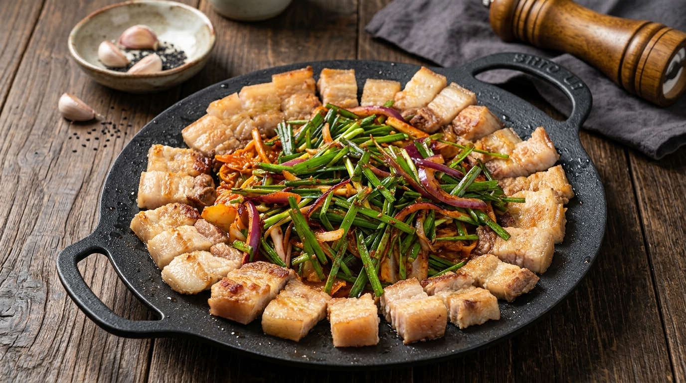 Sizzling Kimchi Pork Belly (Samgyeopsal)