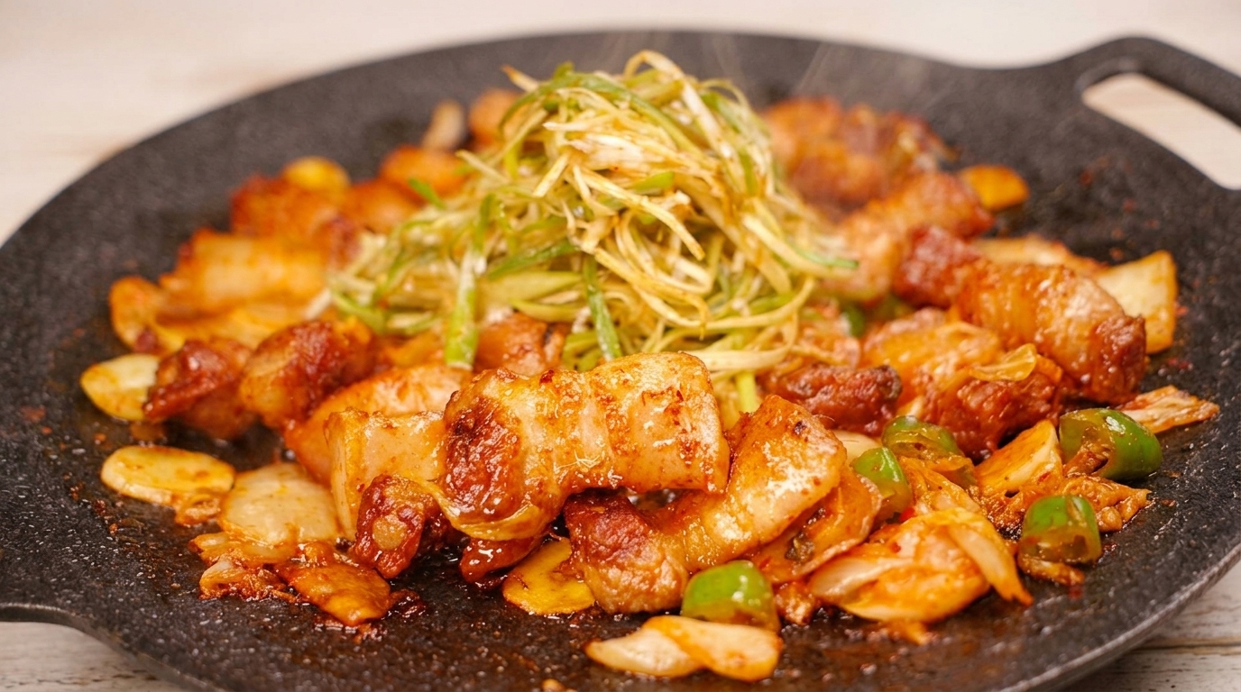Sizzling Kimchi Grilled Pork Belly (Samgyeopsal-bokkeum)