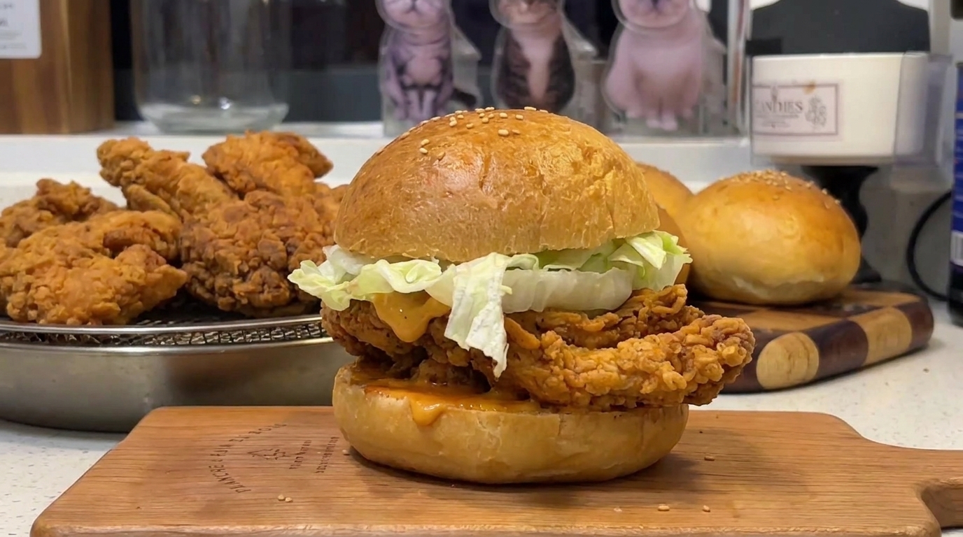 Homemade Crispy Spicy Fried Chicken Burger