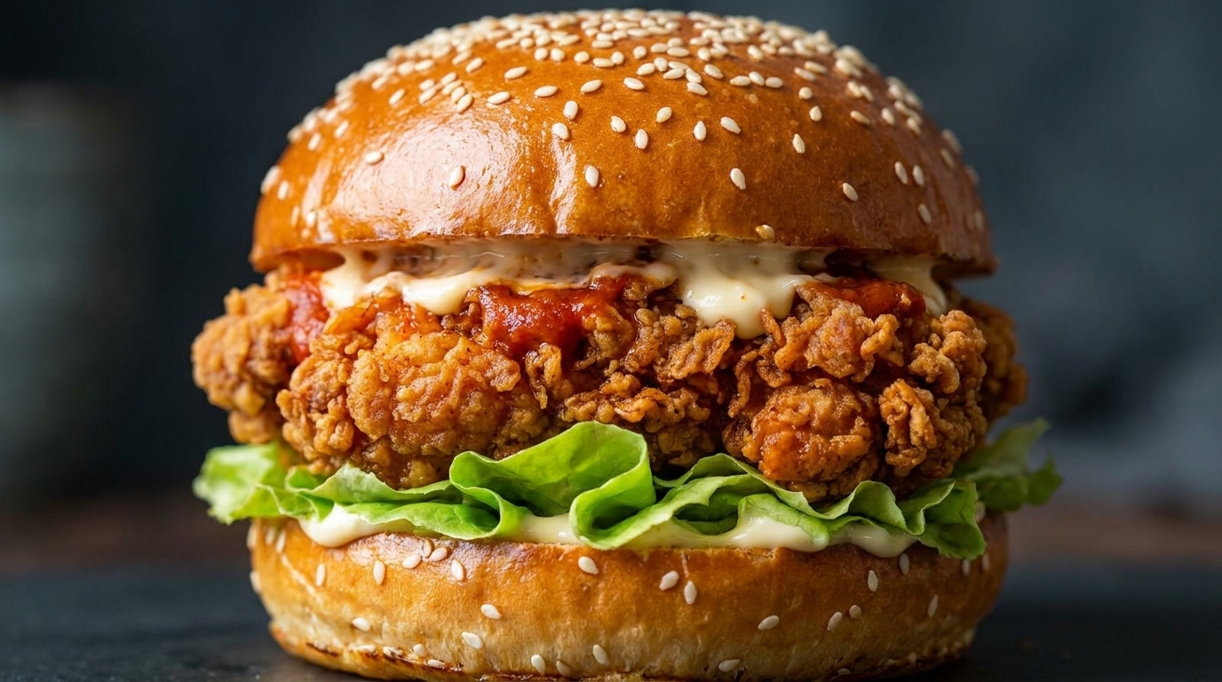 Homemade Spicy Fried Chicken and Beef Burgers