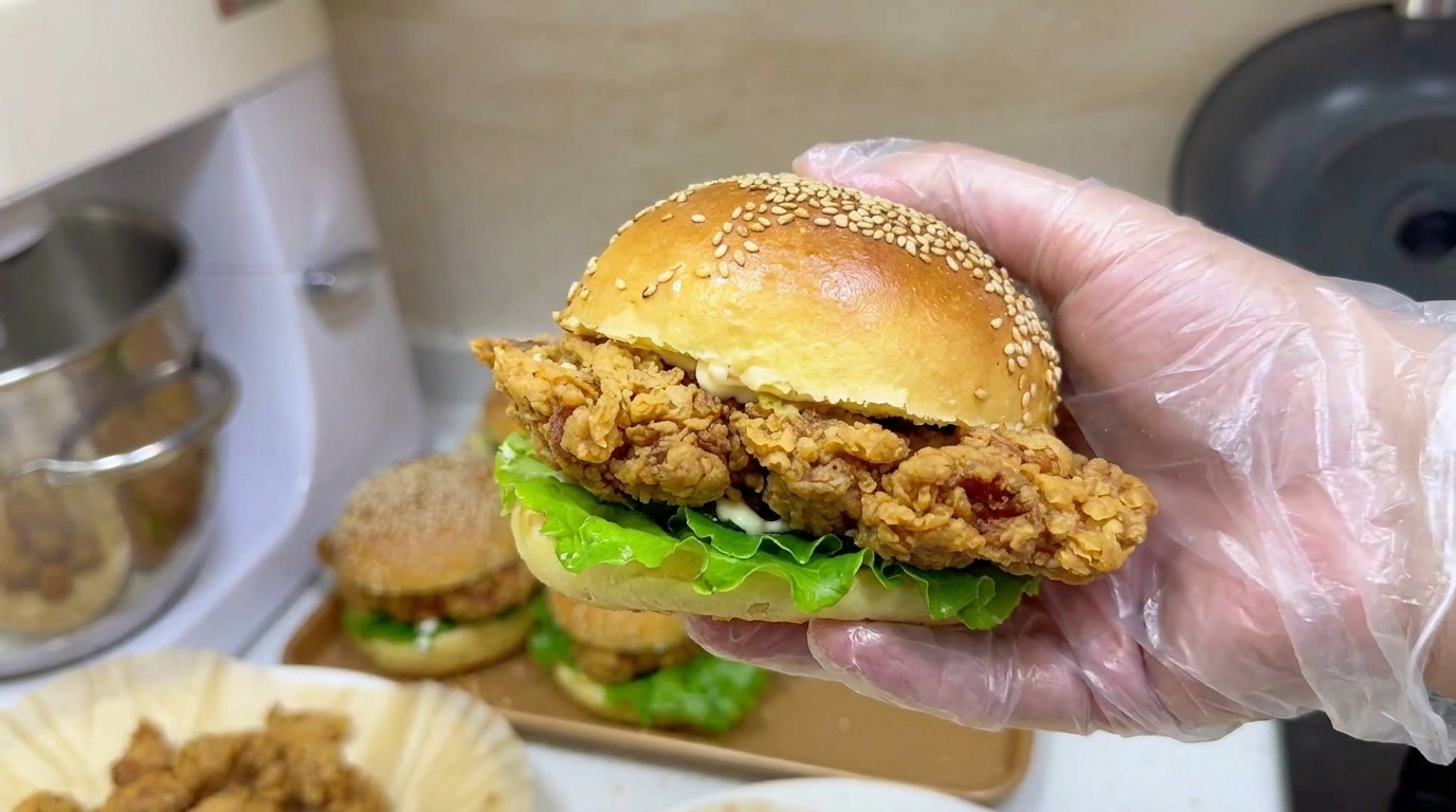 Homemade Spicy Fried Chicken Burger and Popcorn Chicken