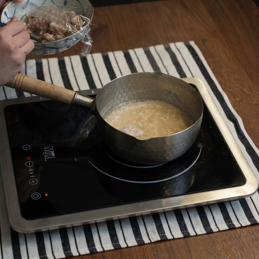 Beef patties simmering in a thick, glossy sauce in the pan.