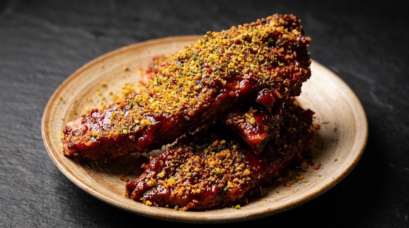 Slow-Roasted Glazed Pork Ribs with Crispy Breadcrumbs