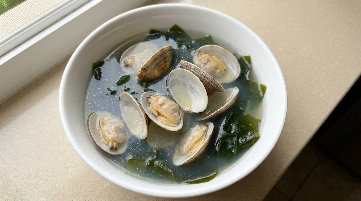 Quick Microwave Clam and Seaweed Soup