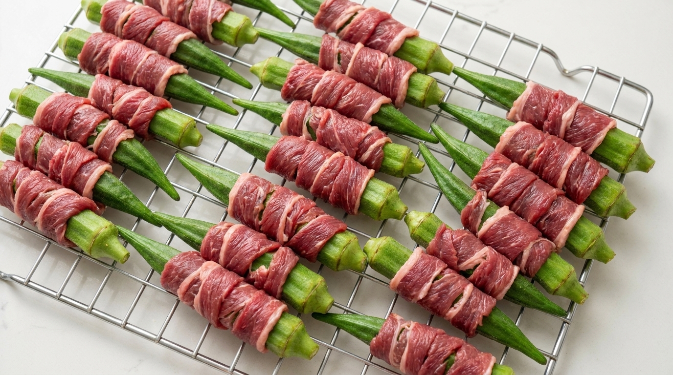 Homemade Duck Meat Wrapped Okra Pet Treats