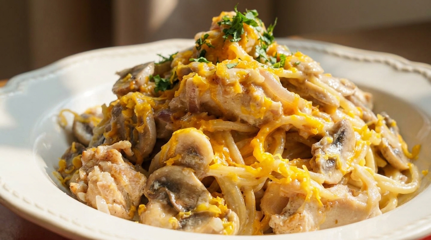 Creamy Garlic Butter Chicken and Mushroom Pasta