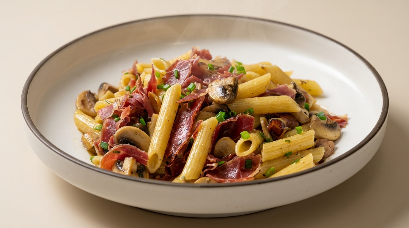 Garlic Ham and Mushroom Penne Pasta
