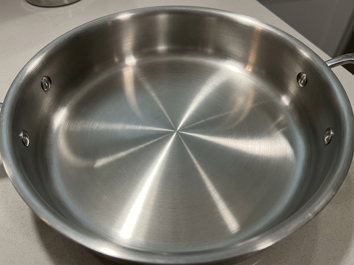 A stainless steel pan containing simmering pepper water and cooking liquid.