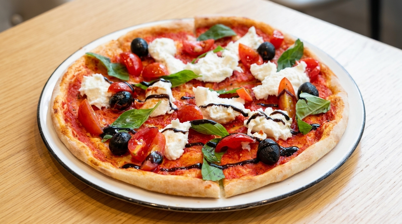 Artisanal Buffalo Mozzarella Pizza with Balsamic Glaze