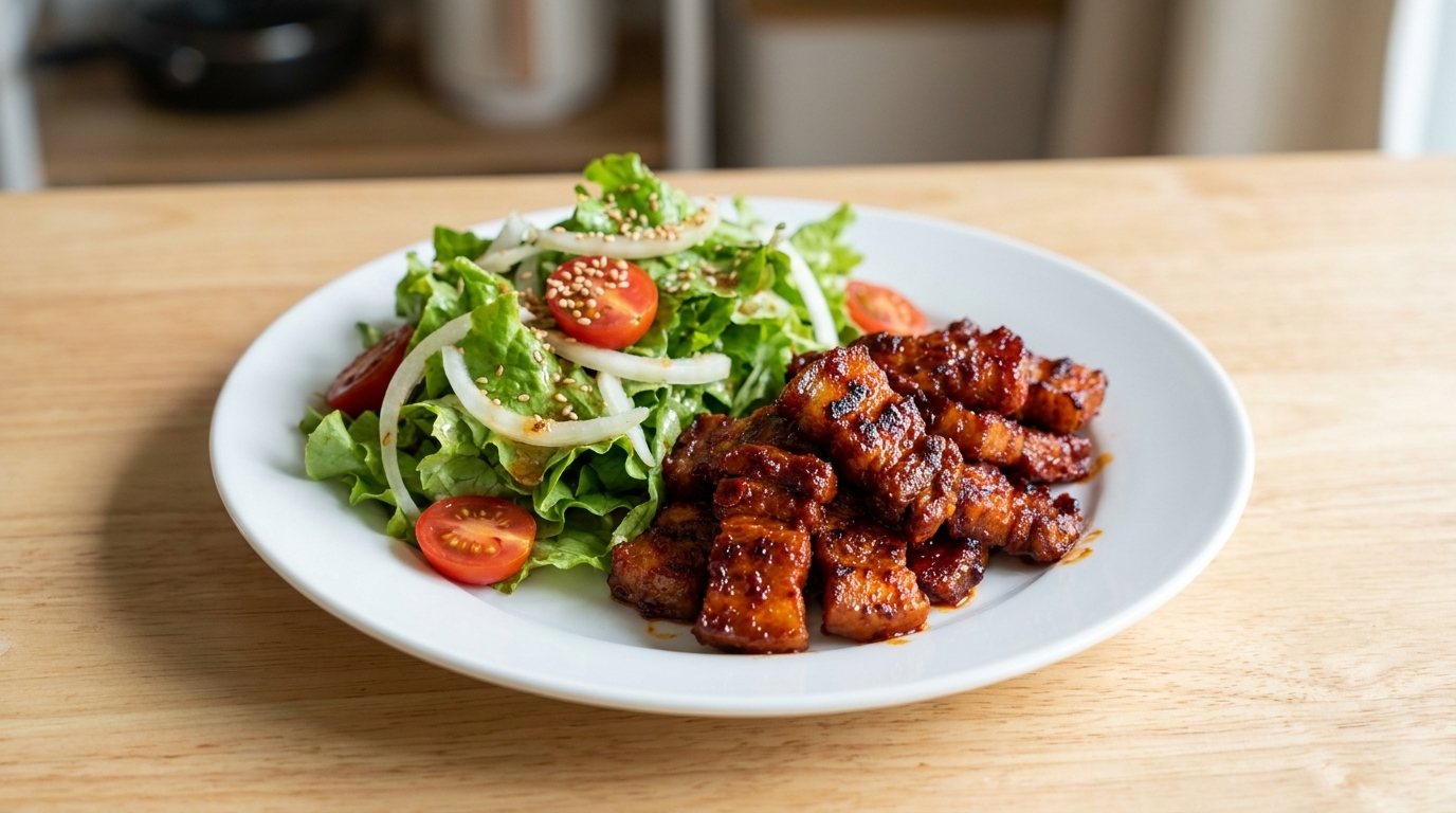 Spicy Korean Gochujang Pork Belly with Fresh Onion Salad