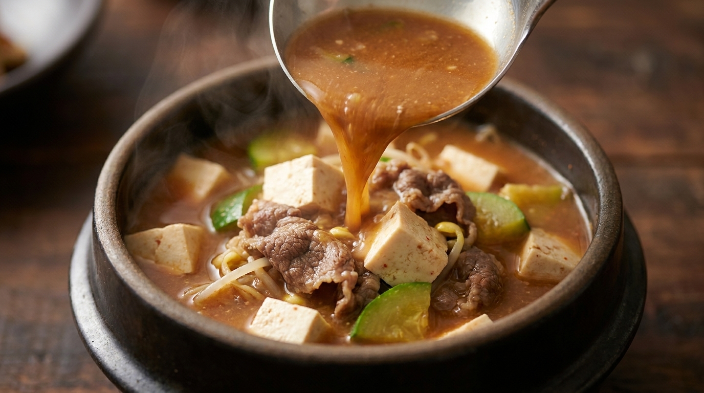 Authentic Korean Beef Soybean Paste Soup (Doenjang-jjigae)