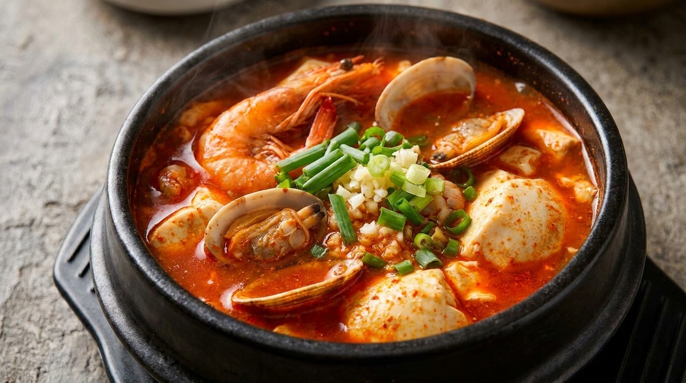 Korean Seafood Soft Tofu Stew (Sundubu-jjigae)