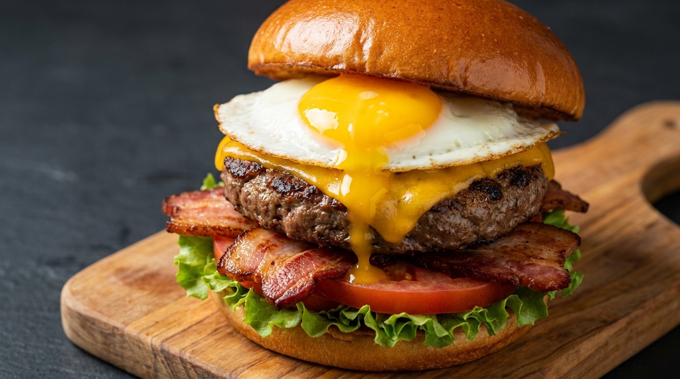 Sunny-Side-Up Egg and Bacon Burger with Secret Sauce