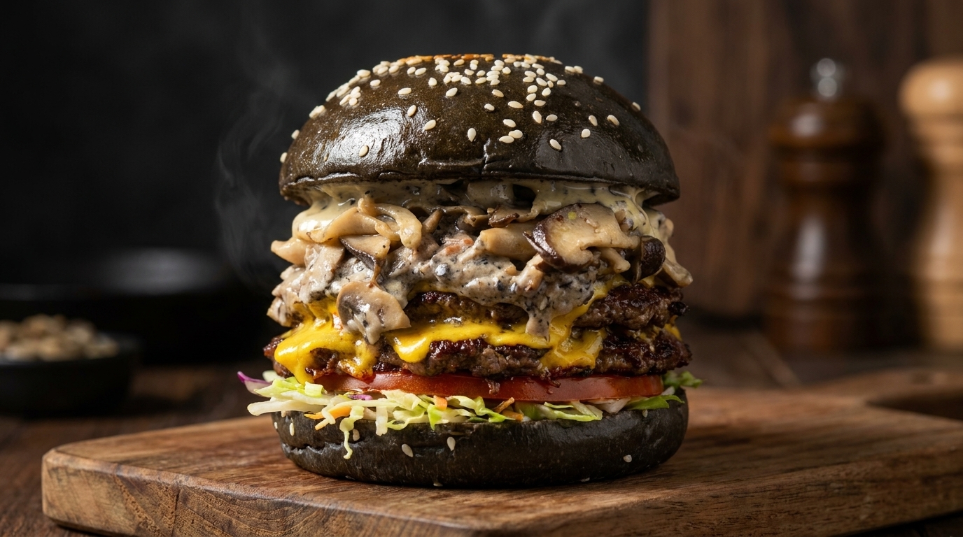 Gourmet Black Truffle Cream Mushroom Beef Burger