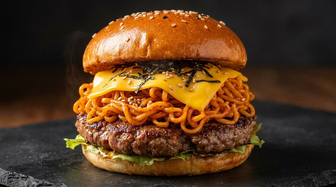 Spicy Buldak Ramen Smash Burger