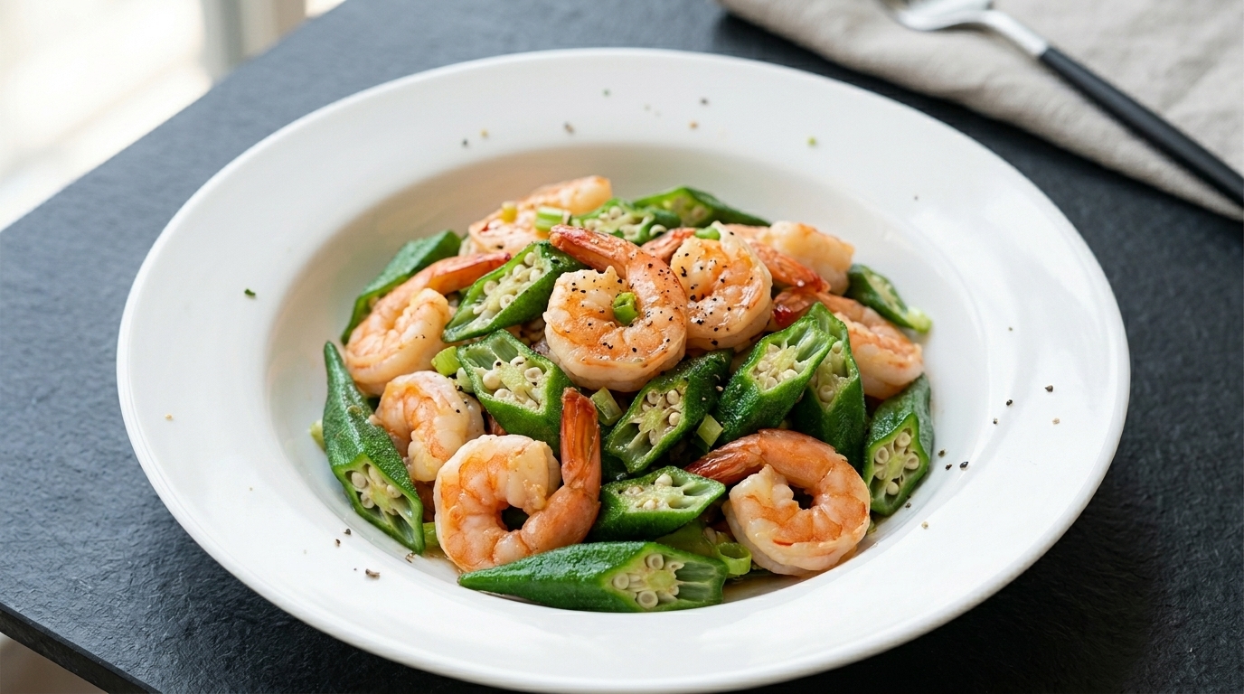 Stir-Fried Okra with Shrimp and Oyster Sauce