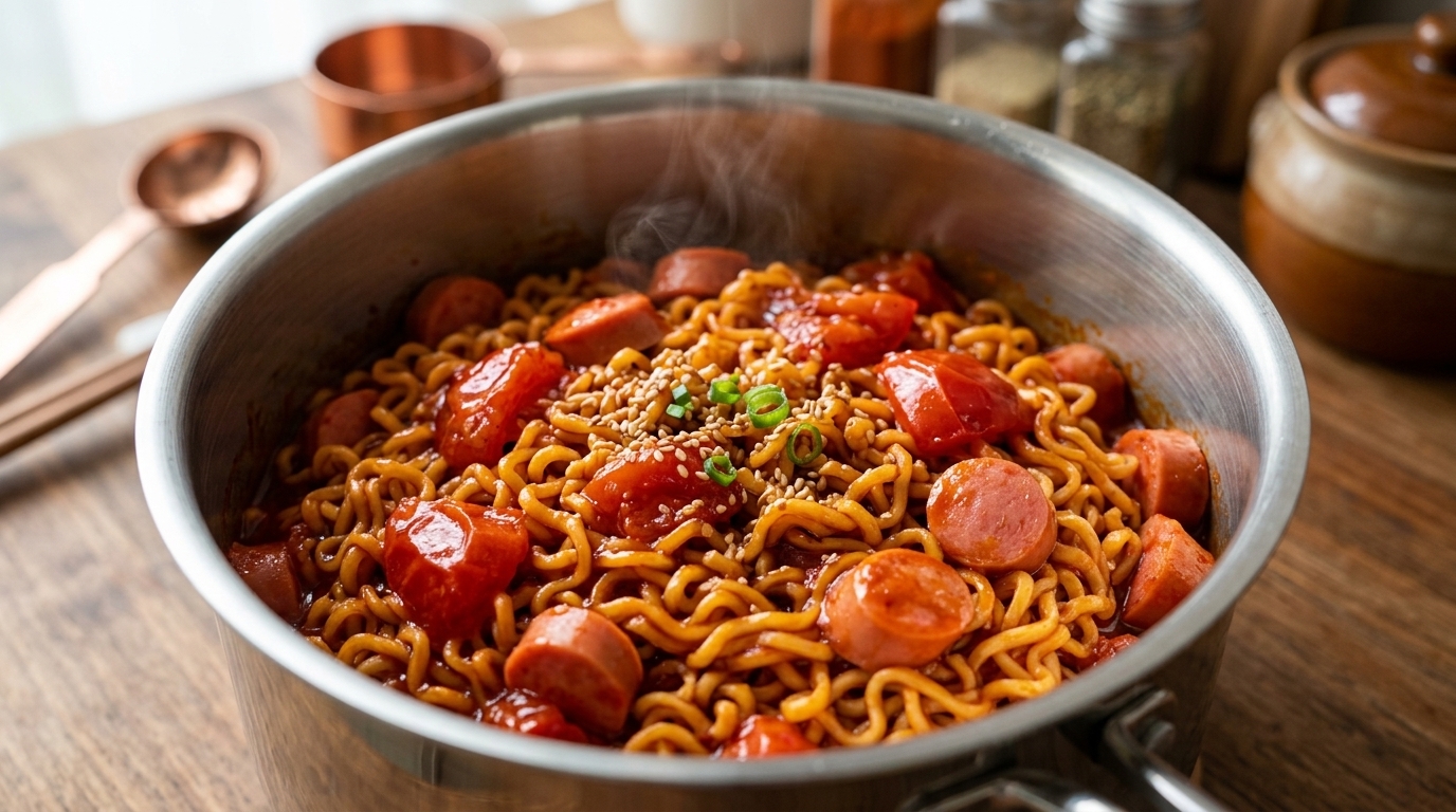 Tomato and Sausage Buldak Ramen