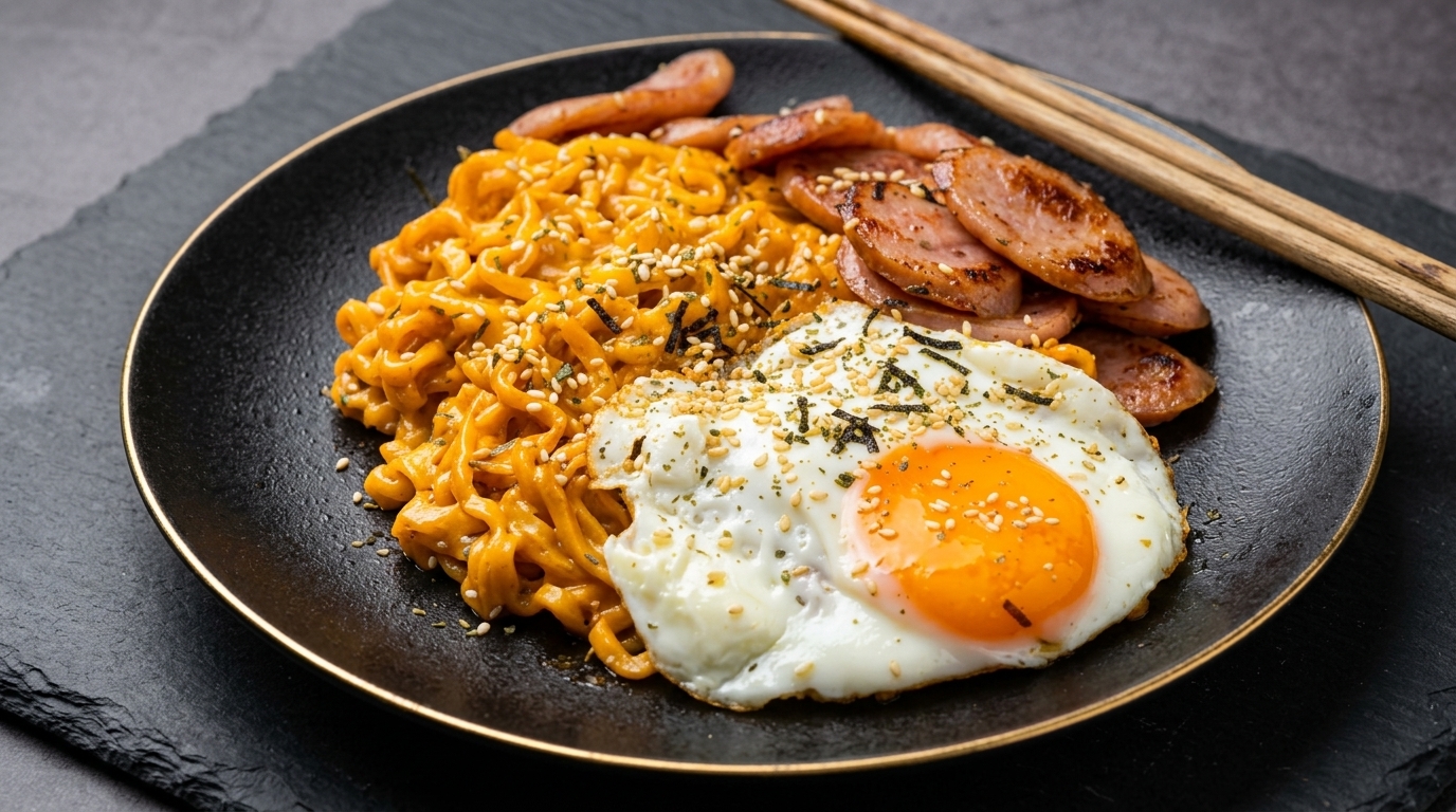 Creamy Cheese Sausage Buldak Noodles (Fire Chicken Ramen)