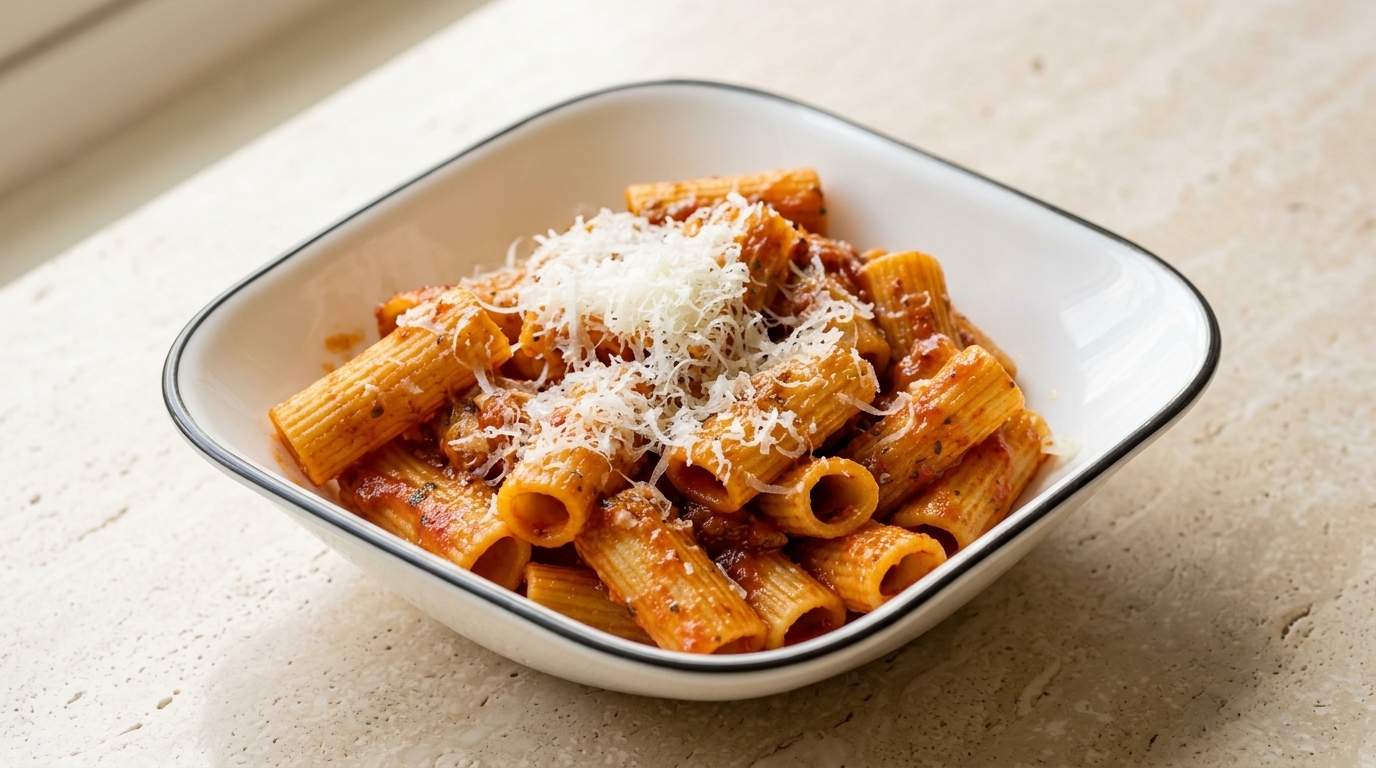 Classic Tomato and Freshly Grated Cheese Rigatoni