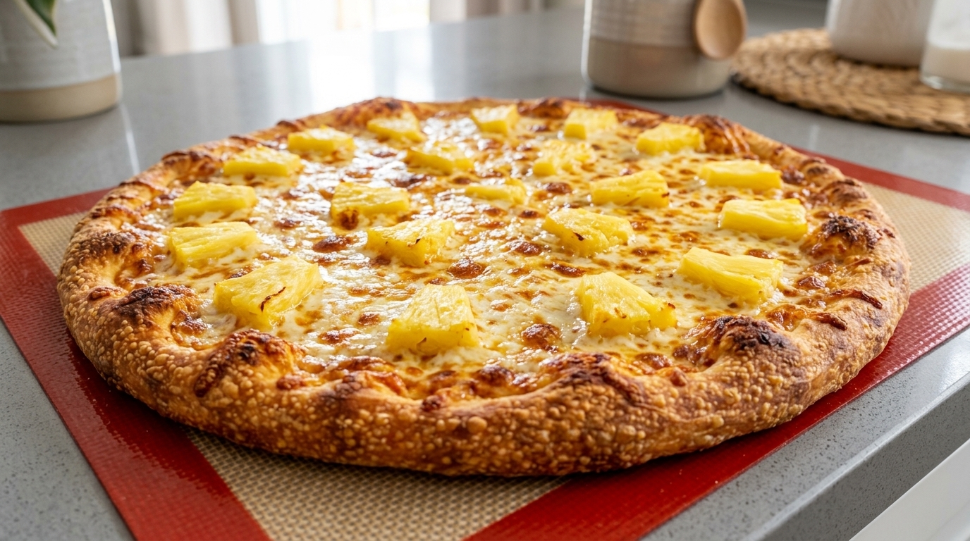 Homemade Sweet Pineapple Pizza with Thick Artisanal Crust