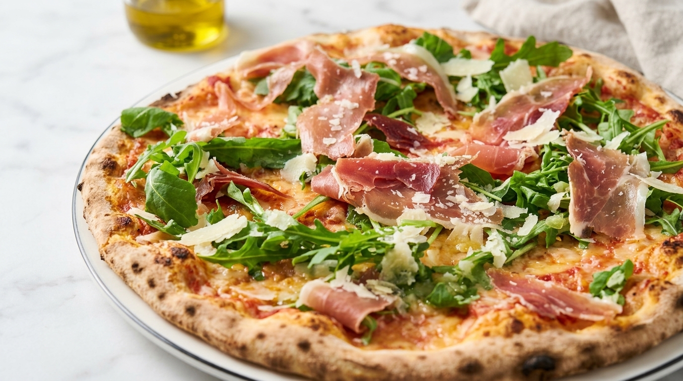 Authentic Italian Ham and Arugula Pizza (Pizza Prosciutto e Rucola)