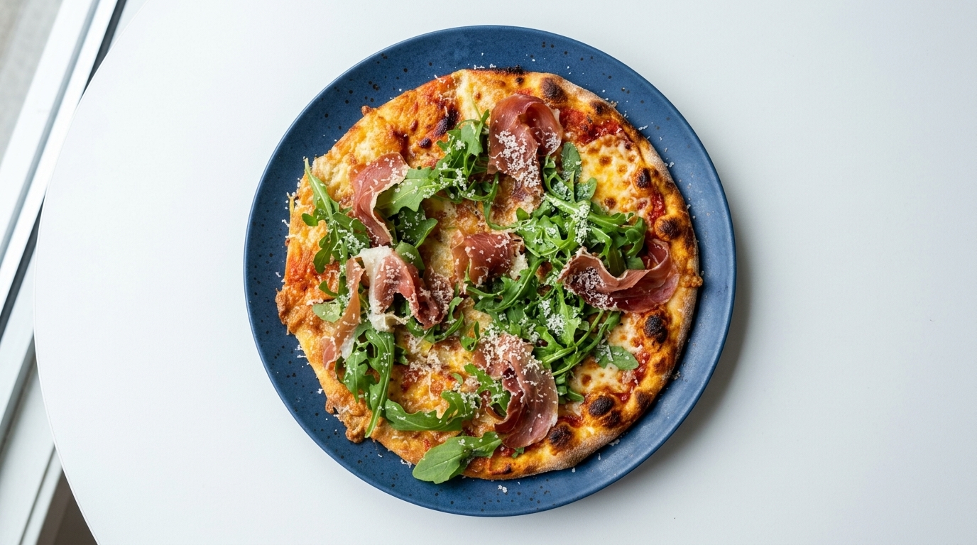 Thin-Crust Iberian Ham and Arugula Pizza
