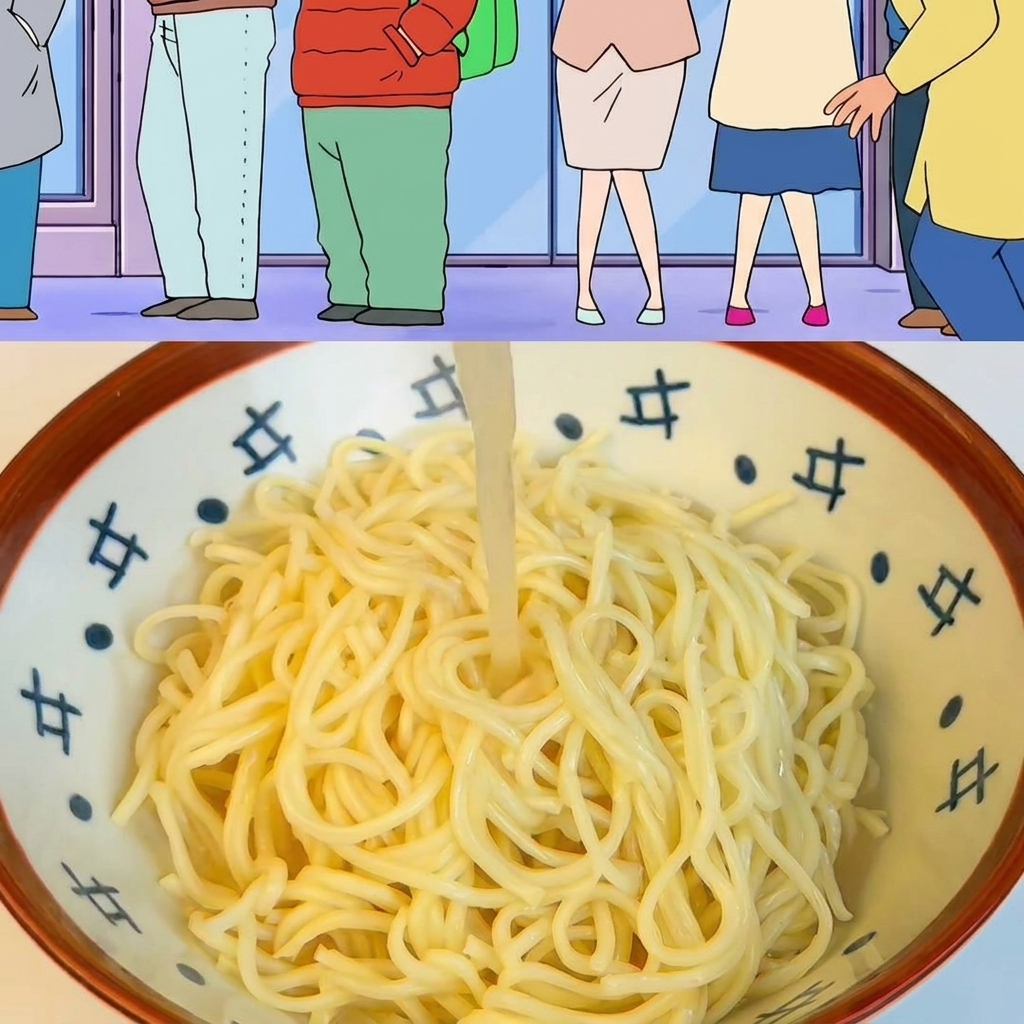A hand using chopsticks to place a round, tender slice of braised pork belly onto the ramen.