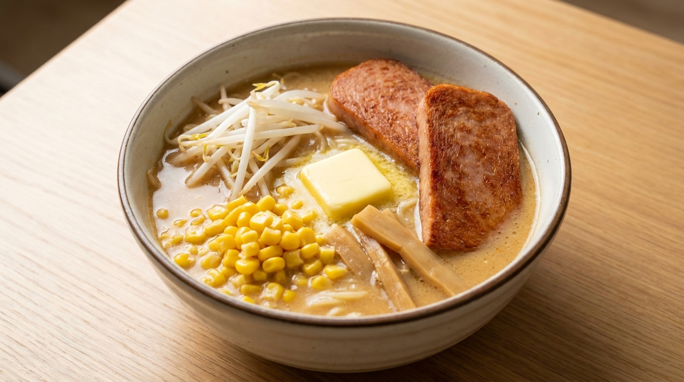 Miso Butter Corn Ramen with Luncheon Meat